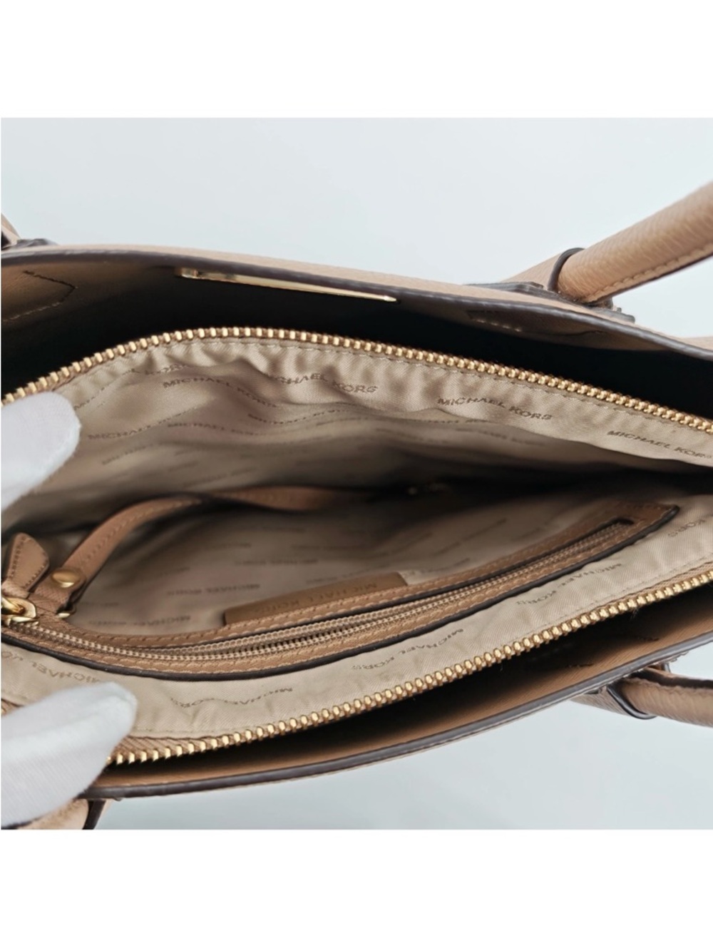 Michael Kors Taupe Leather Satchel with Padlock Charm - Picture 5 of 9